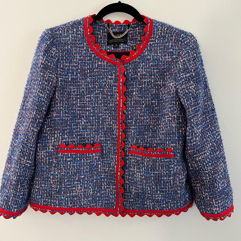 J. Crew Made in Italy Tweed Jacket with Rickrack Trim